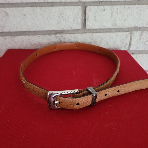 Tan Leather Belt with Silver Buckle - Picture 1 of 8